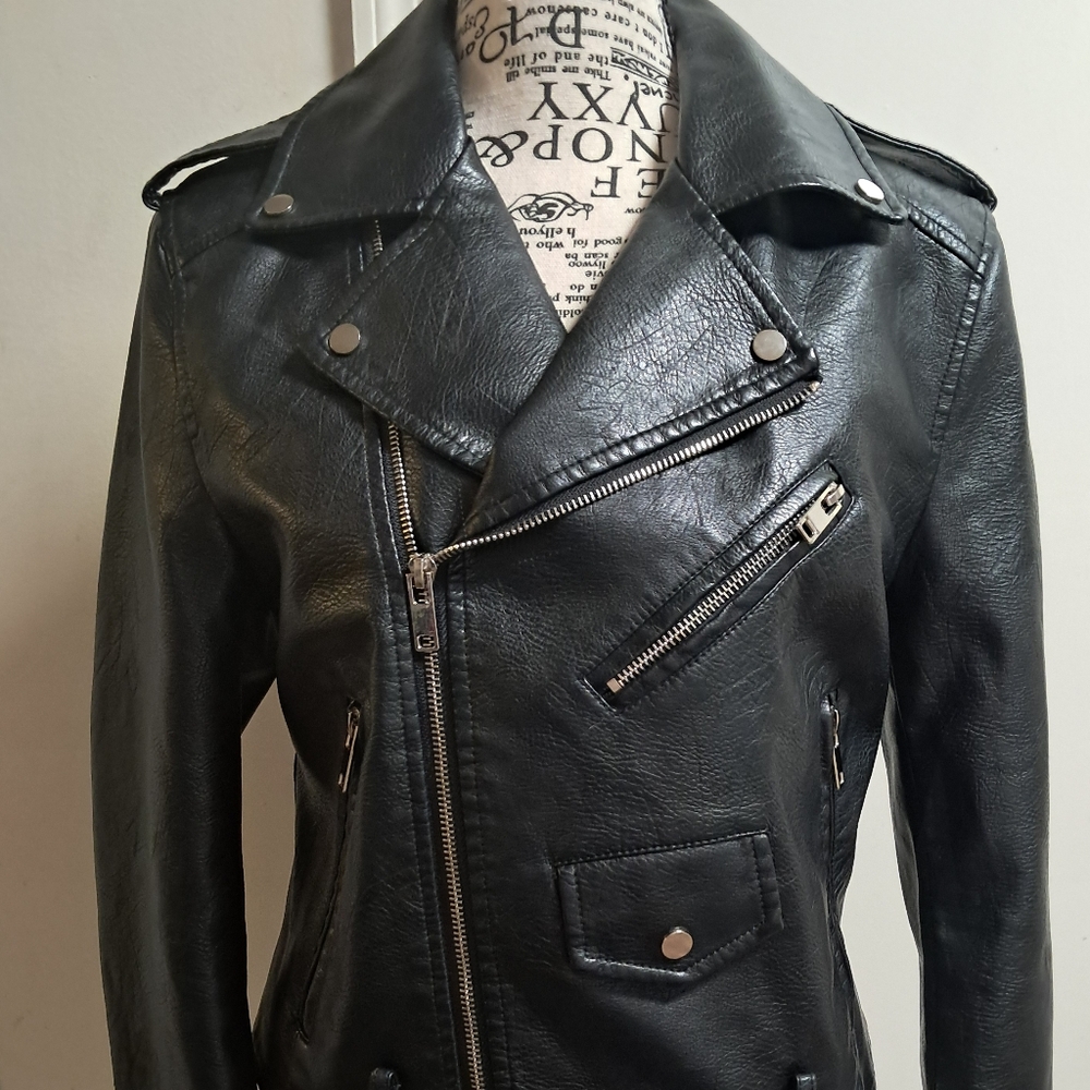 Small vegan leather moto jacket